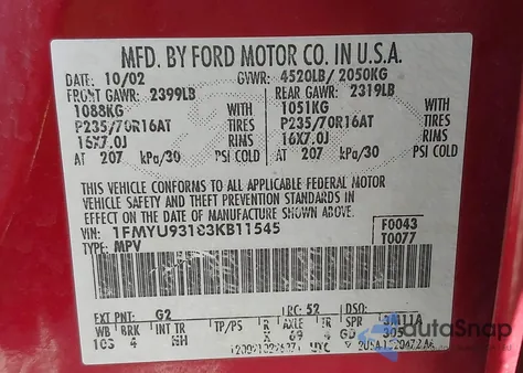 2003 Ford Escape Xlt from USA, damaged, VIN 1FMYU93183KB11545